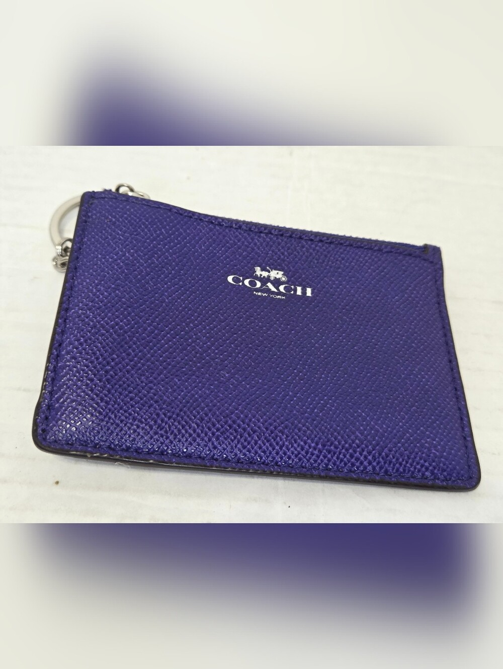 Coach F12186 Mini Skinny ID Case Keychain Coin Purse in Purple
